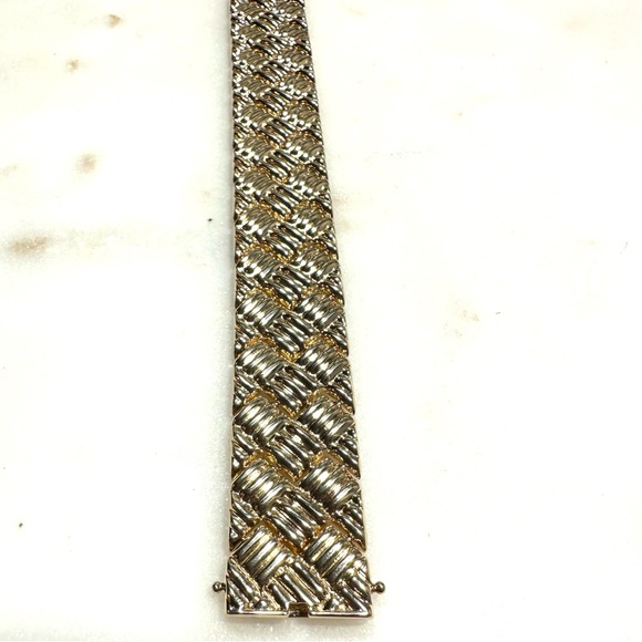 Ross-Simons Yellow Gold over Sterling Silver Quilted Basketweave 20mm Bracelet - Picture 6 of 15